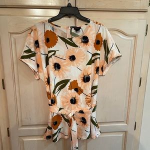 Ann Taylor Factory rust, khaki green and peach multi colored short sleeve tunic.